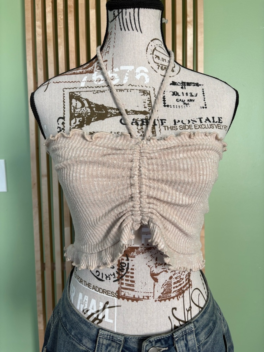 Better Be Beige Ruched Halter Crop Top